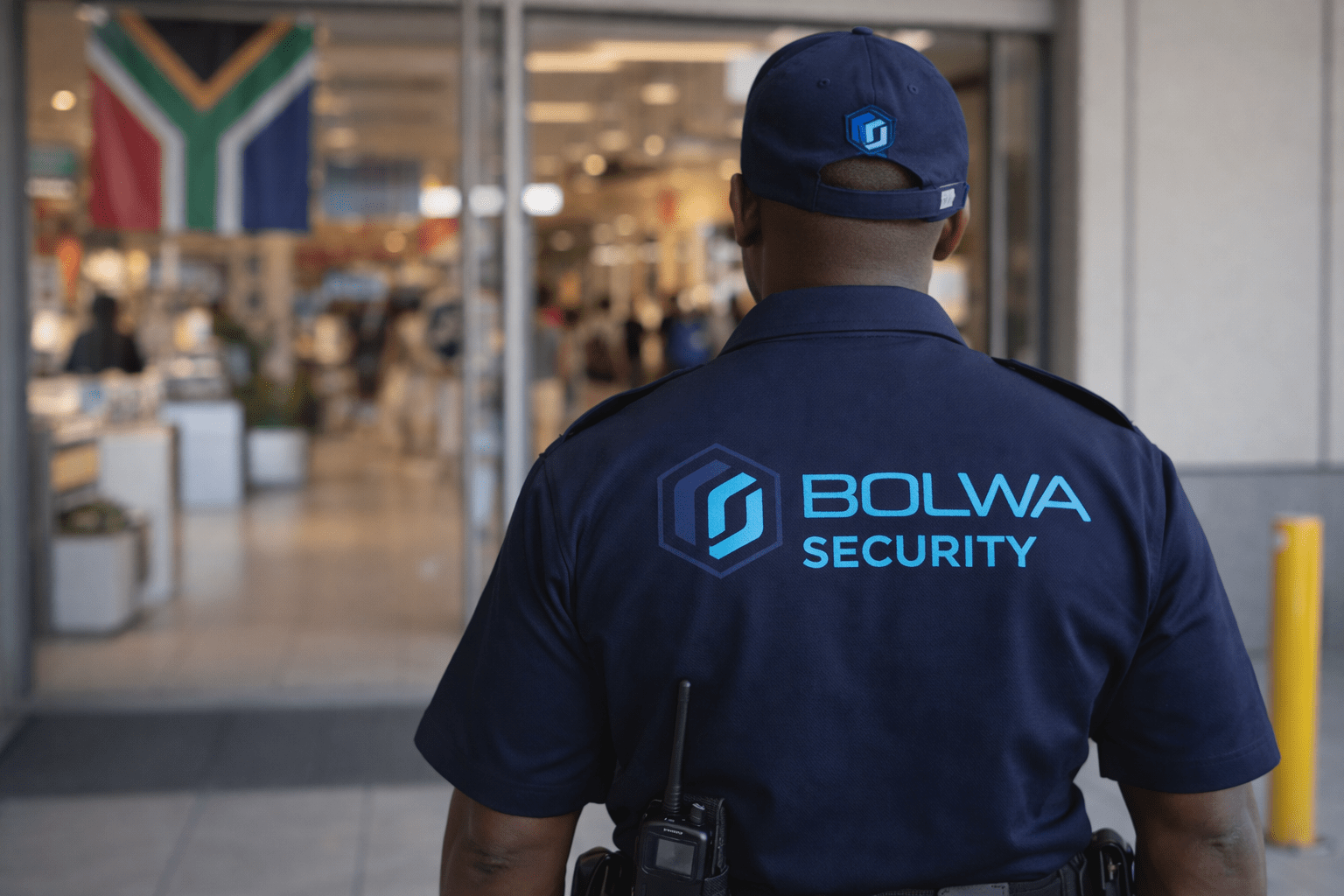Bolwa security guards on duty at a commercial facility