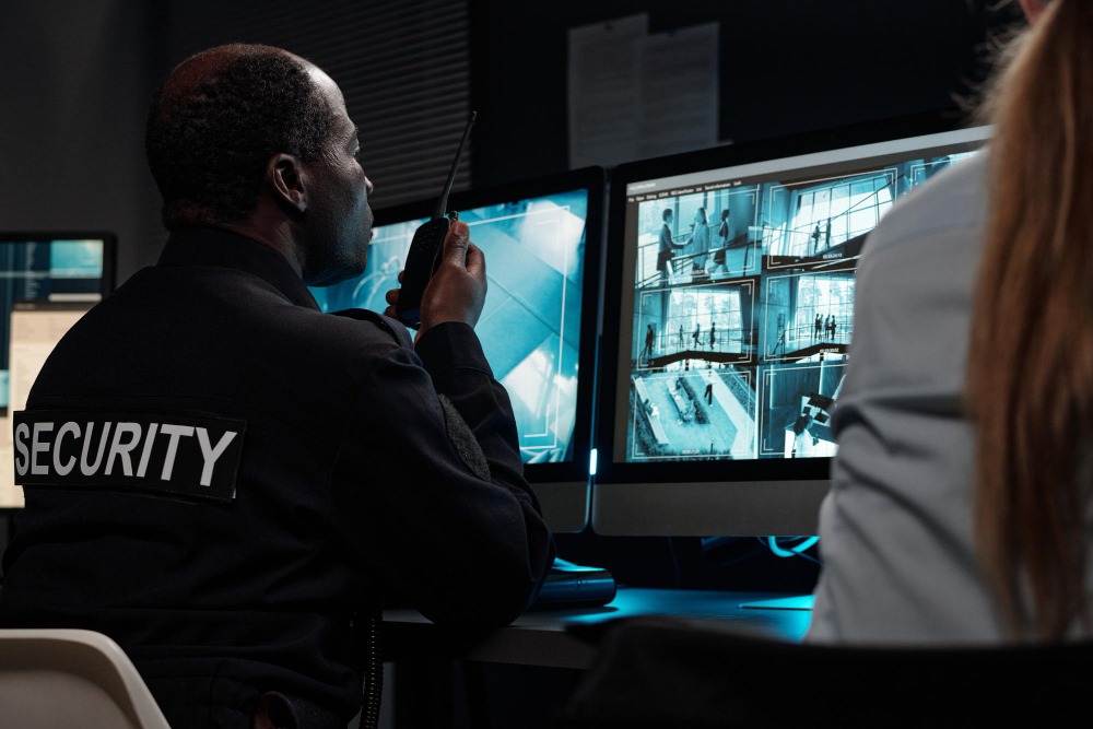 Professional security control room with emergency response coordination