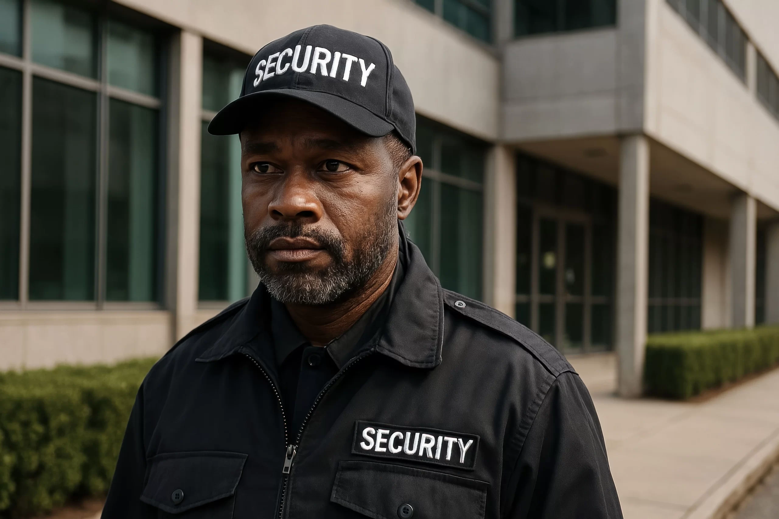 Dedicated security guard outdoors