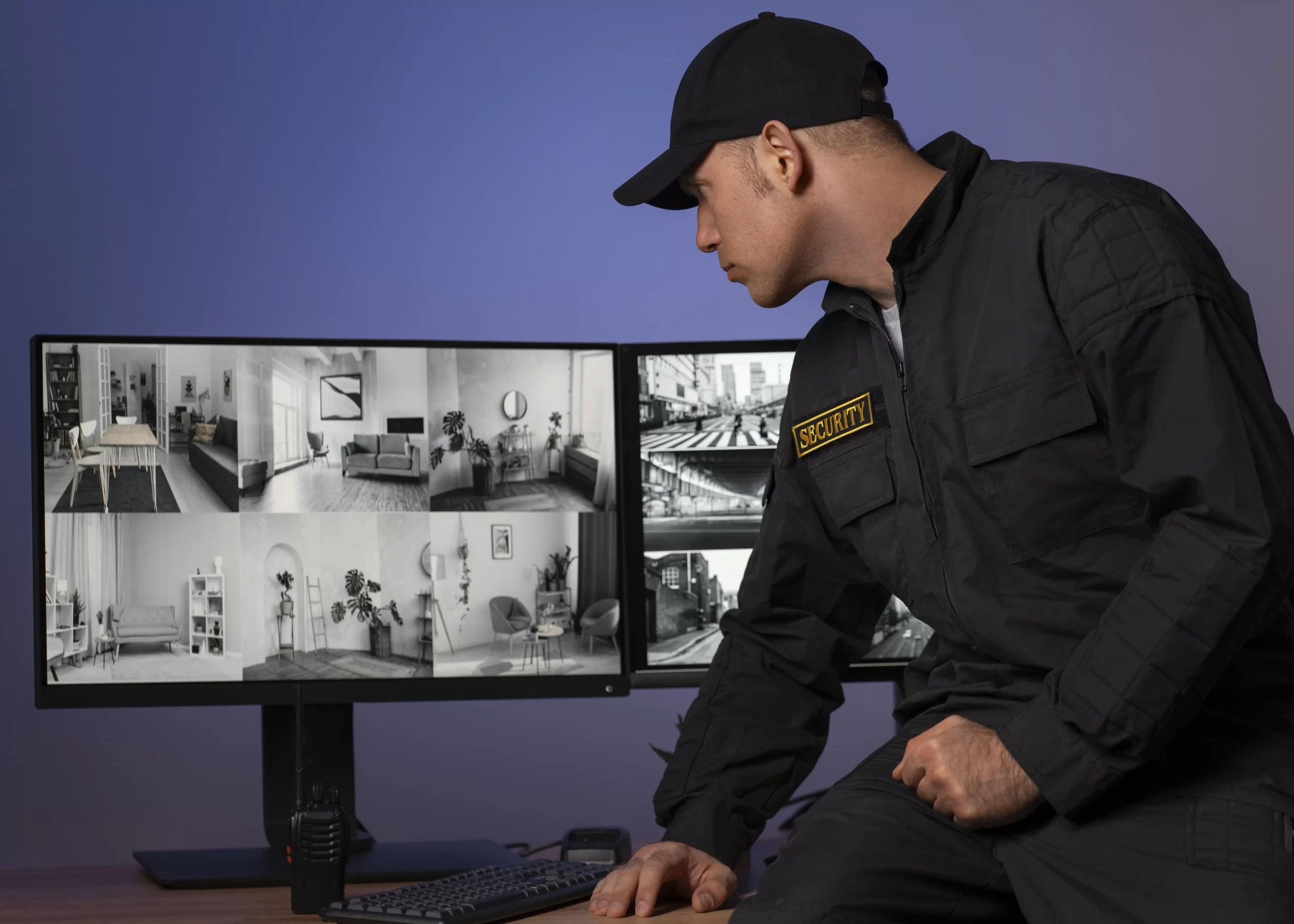 Uniformed security guard controlling access