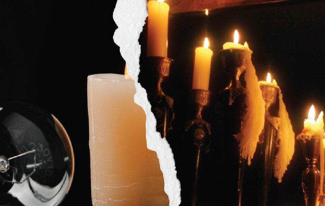 a group of candles lit up