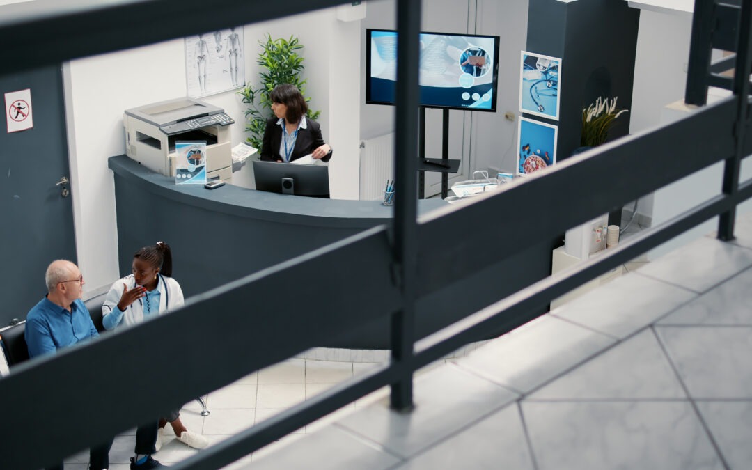 Hospital reception area covered by medical facility security