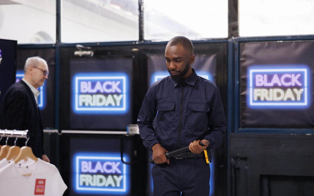 Retail loss prevention officer patrolling a clothing store in South Africa to prevent stock loss