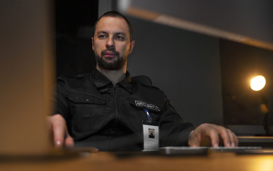 Professional security guard on duty during scheduled shift in South Africa